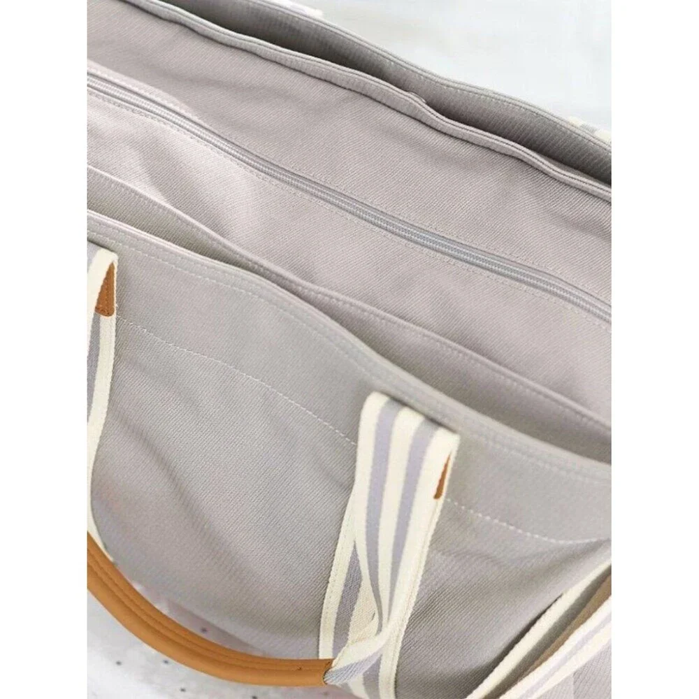 Pottery Barn Classic Diaper Bag Light Gray Canvas Large Travel Neutral Casual L